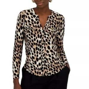 ✨ INC International Concepts Leopard Print Blouse – Size 1X ✨